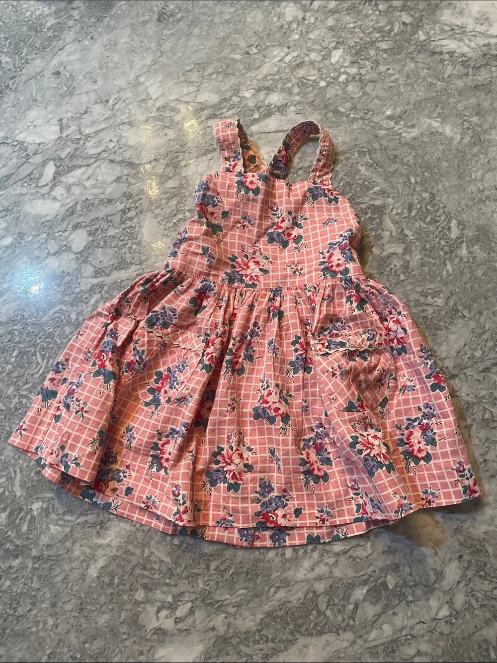 Ralph Lauren Pink and Blue Floral Grid Sundress with Crossback Straps